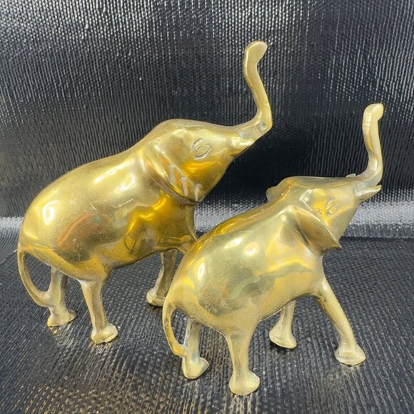 Vintage 1980s Heavy Metal Brass Elephant Figurine Set 2 Figure Decorative VTG - Picture 12 of 13